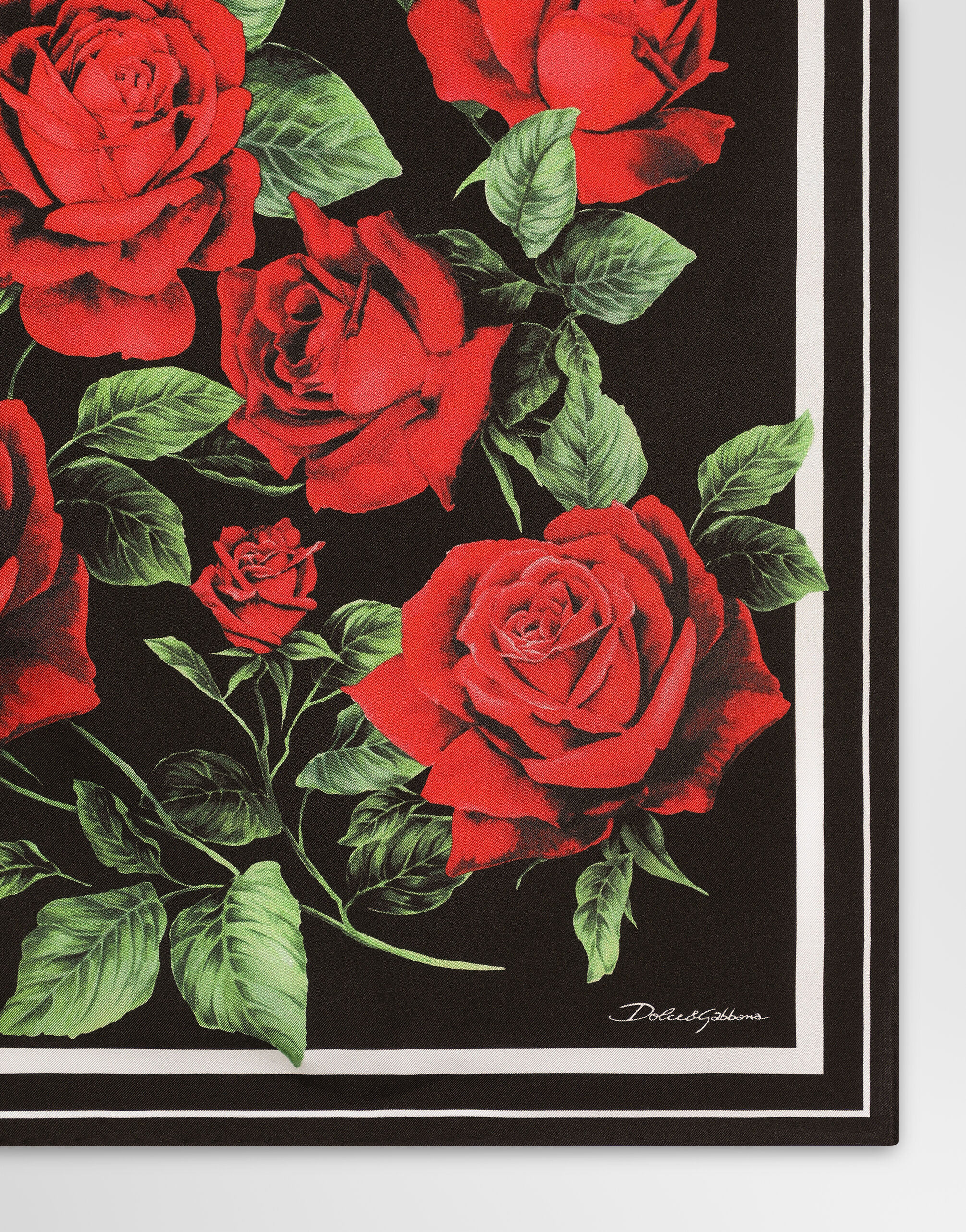 DOLCE&GABBANA ドルチェ＆ガッバーナ　ローズ柄　ストール Printのウィメンズ ローズ プリント シルク ツイル スカーフ（50x50
