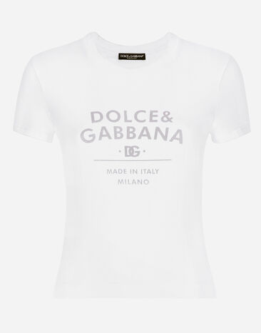 Dolce & Gabbana Jersey T-shirt with Dolce&Gabbana lettering Gold BB7287AY828
