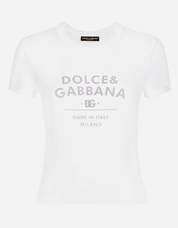 Dolce & Gabbana T-Shirt aus Jersey mit Schriftzug Dolce&Gabbana Weiss F8T00ZGDCBT