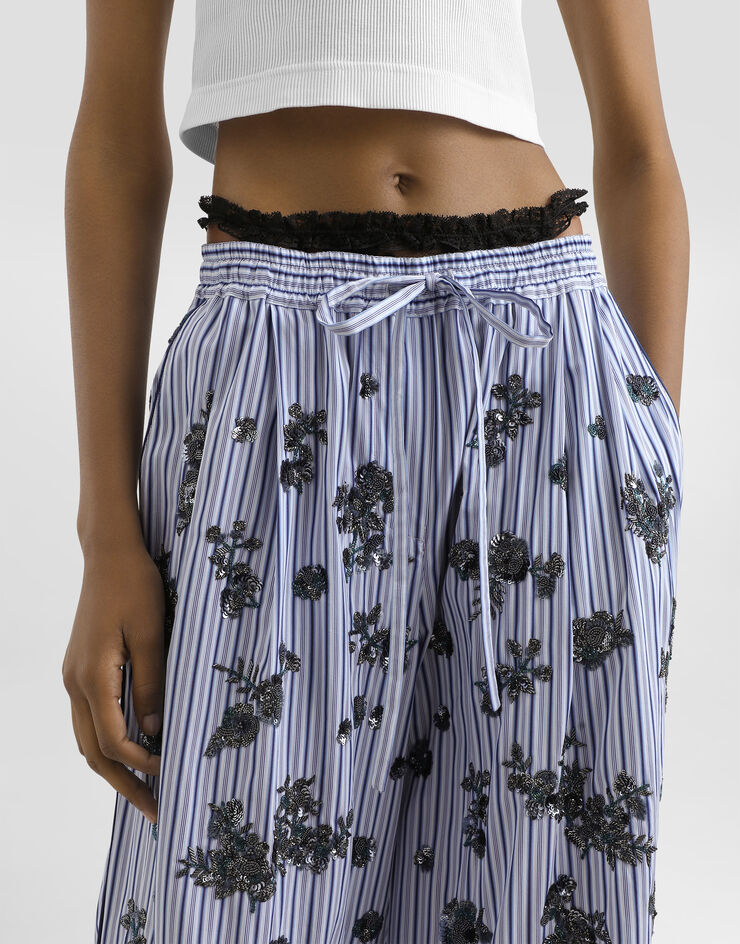 Dolce & Gabbana Poplin trousers with crystal flower embroidery Dolce & Gabbana Poplin trousers with crystal flower embroidery Multicolor FTDJEZGDDR3