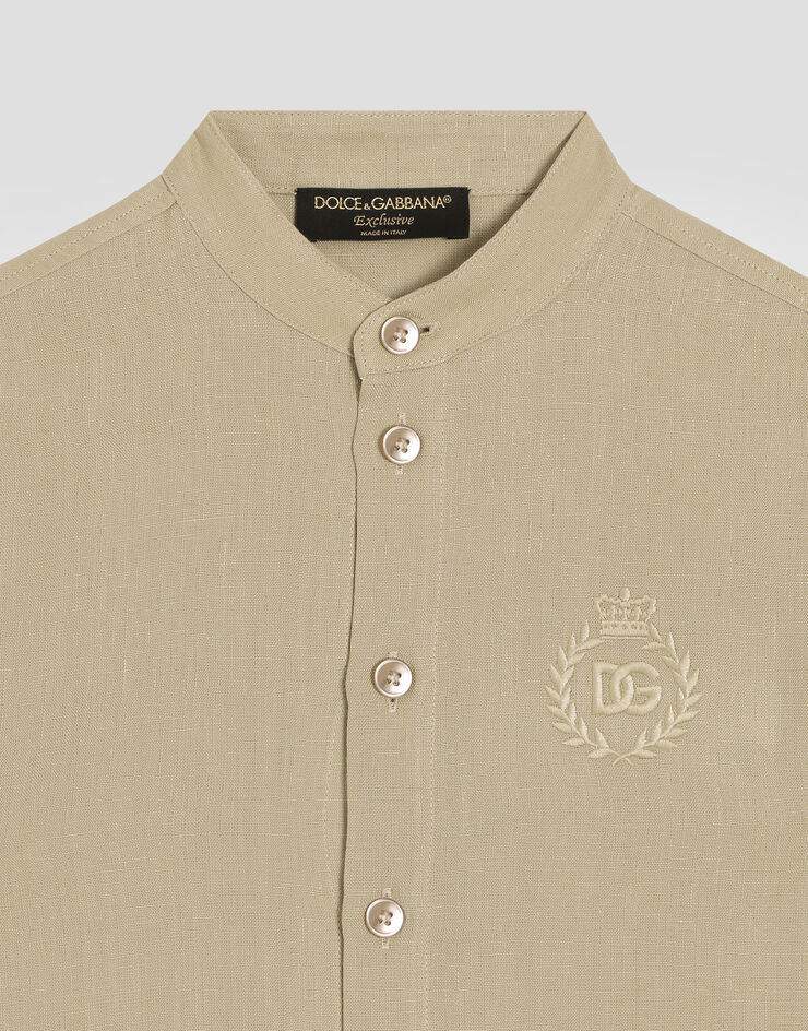 Dolce & Gabbana Linen shirt with DG logo embroidery Beige L44S39G7O9A