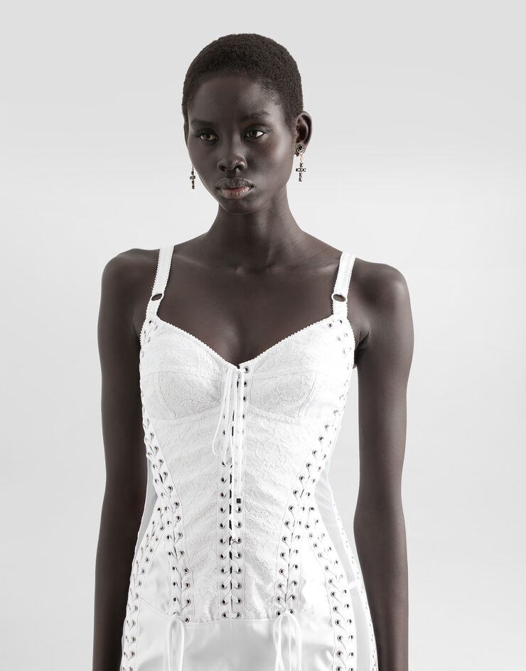 Dolce & Gabbana فستان بطول للربلة وتفاصيل كورسيه أبيض F6TUKTGDC1O