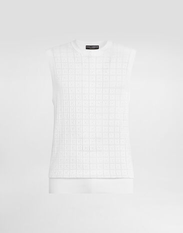 Dolce & Gabbana Logo-embroidered silk broderie anglaise tank pullover White GXT74ZJBSQ3