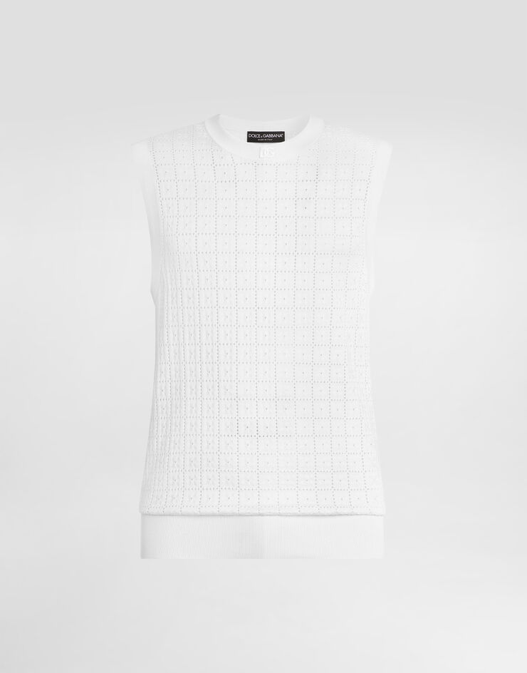 Dolce & Gabbana Logo-embroidered silk broderie anglaise tank pullover White GXT74ZJBSQ3
