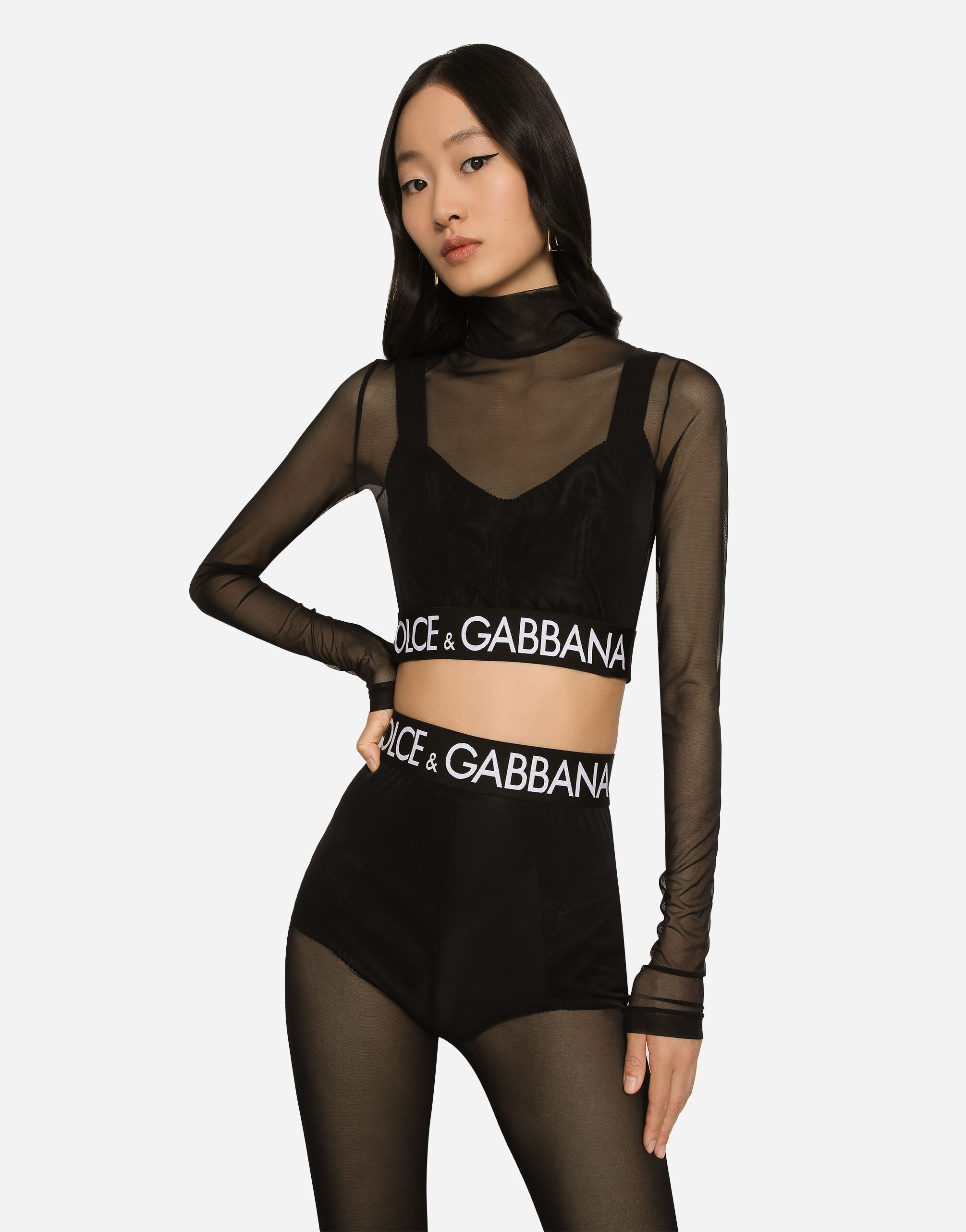 Tulle turtle-neck top in Black for Women | Dolce&Gabbana®