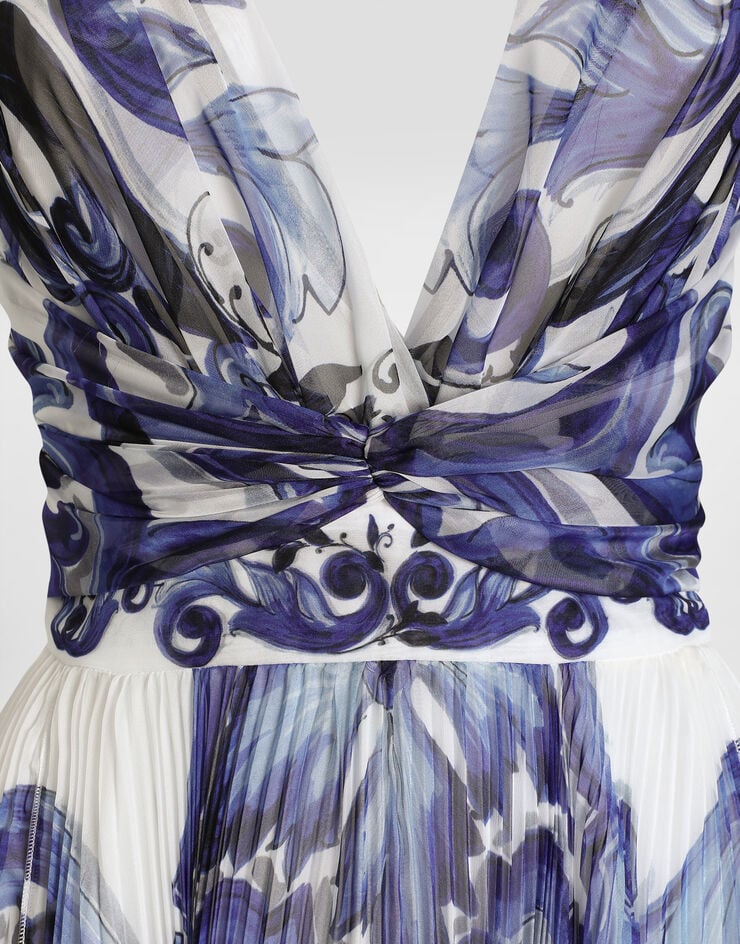 Dolce & Gabbana Robe en mousseline à imprimé majoliques Blue I6KH6WFSSK7