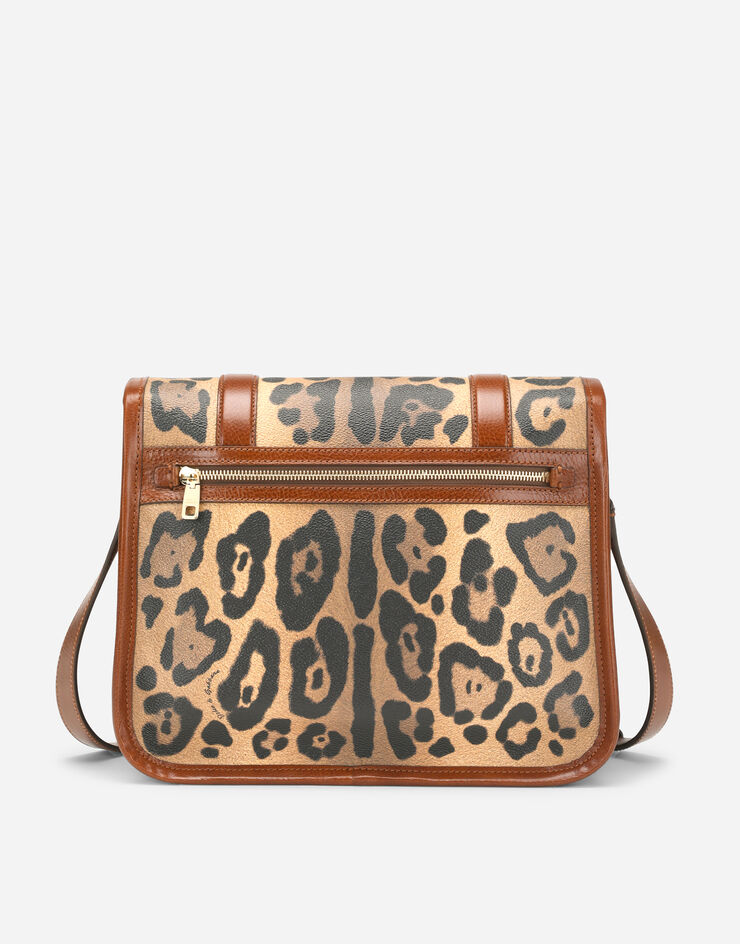 Dolce & Gabbana Bolso messenger en crespo estampado leopardo con placa con logotipo Multicolor BB6817AW384