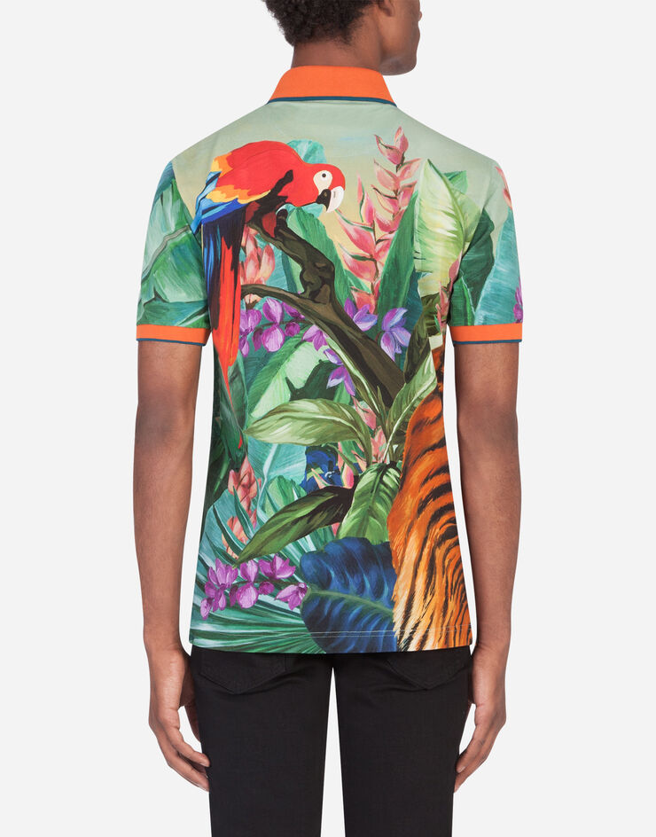 Dolce & Gabbana COTTON POLO SHIRT WITH JUNGLE PRINT MULTICOLORE G8LB0TFI7VB