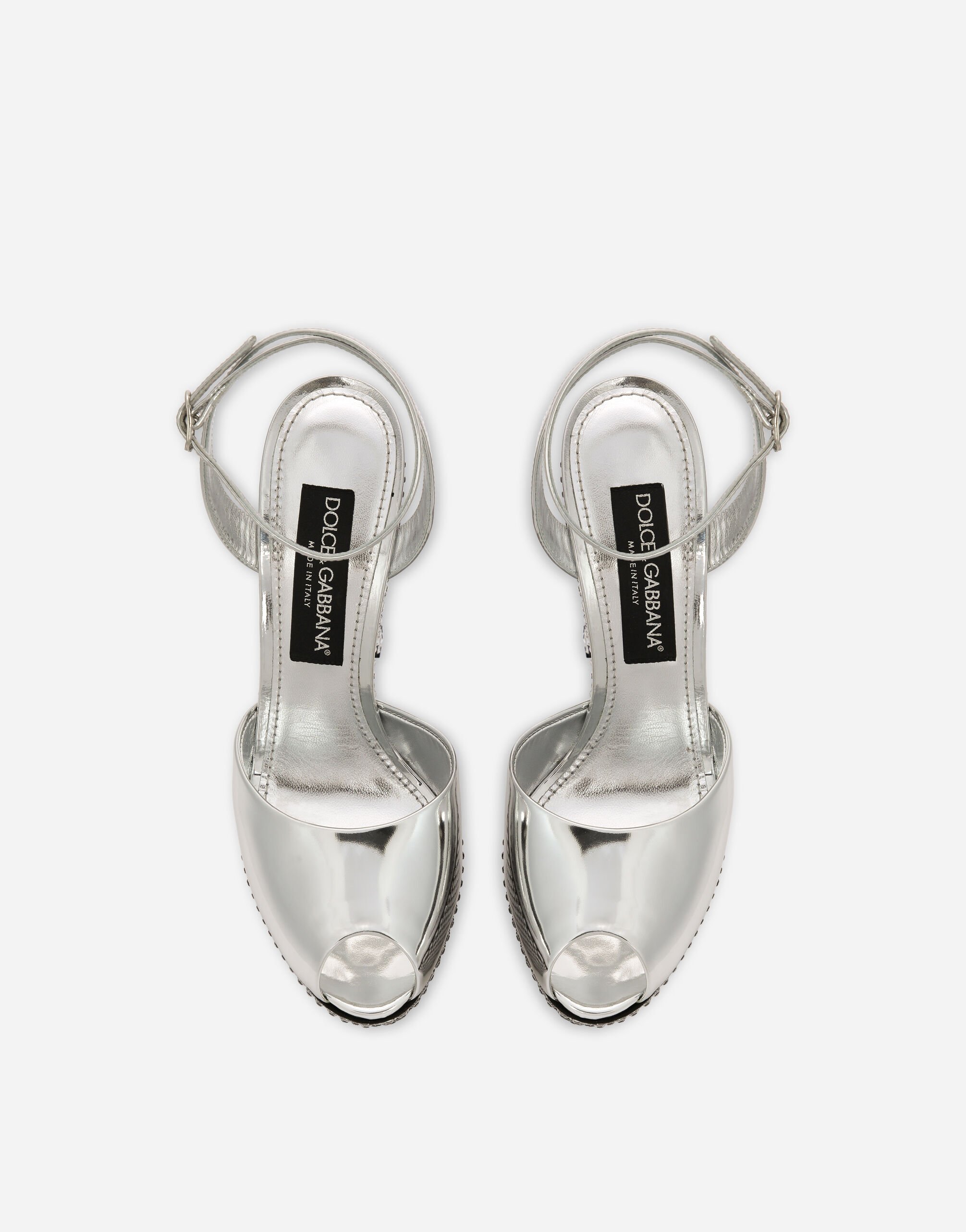 Mirrored-effect calfskin platforms with fusible rhinestones