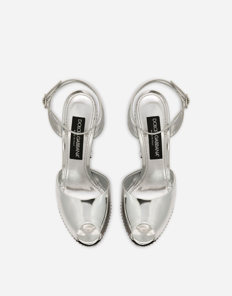 Dolce & Gabbana Sandalia de plataforma en piel de becerro efecto espejo y strass termoadhesivos Multicolor CZ0294AG836