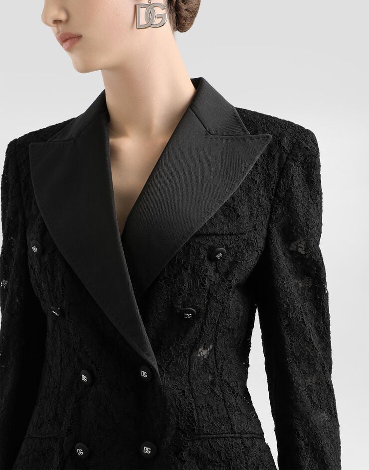 Dolce & Gabbana Branded stretch lace Turlington blazer Black F29TRTFLRE1