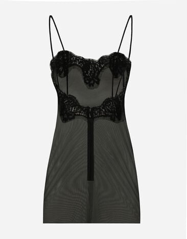 Dolce & Gabbana Top in tulle con dettagli in pizzo Nero F78A1TFLRDA