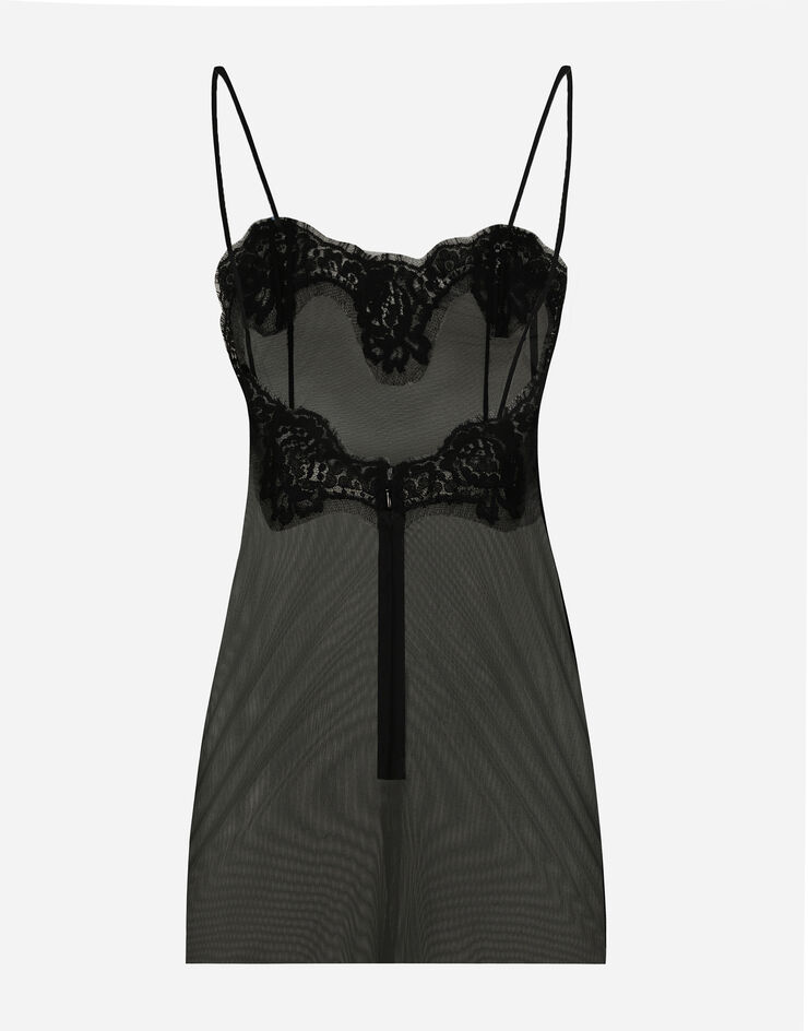 Dolce & Gabbana Top en tulle avec détails en dentelle Noir F78A1TFLRDA