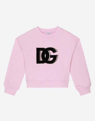 Dolce & Gabbana Sudadera de cuello redondo en punto con parche del logotipo DG Rosa L5JW8OG7IGH