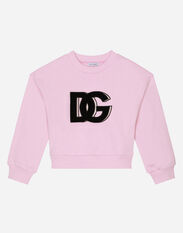 Dolce & Gabbana Jersey round-neck sweatshirt with DG logo patch Rosa L5JWABG7L2I