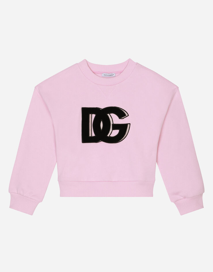 Dolce & Gabbana Jersey round-neck sweatshirt with DG logo patch Pink L5JW8OG7IGH