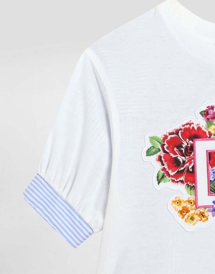 Dolce & Gabbana T-shirt en jersey et popeline à écusson Multicolore L5JTPCG7O3X