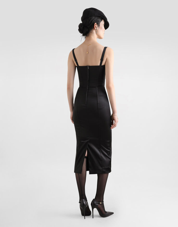 Dolce & Gabbana Longuette-Bustierkleid mit BH aus Satin Schwarz F6DIHTFURAD
