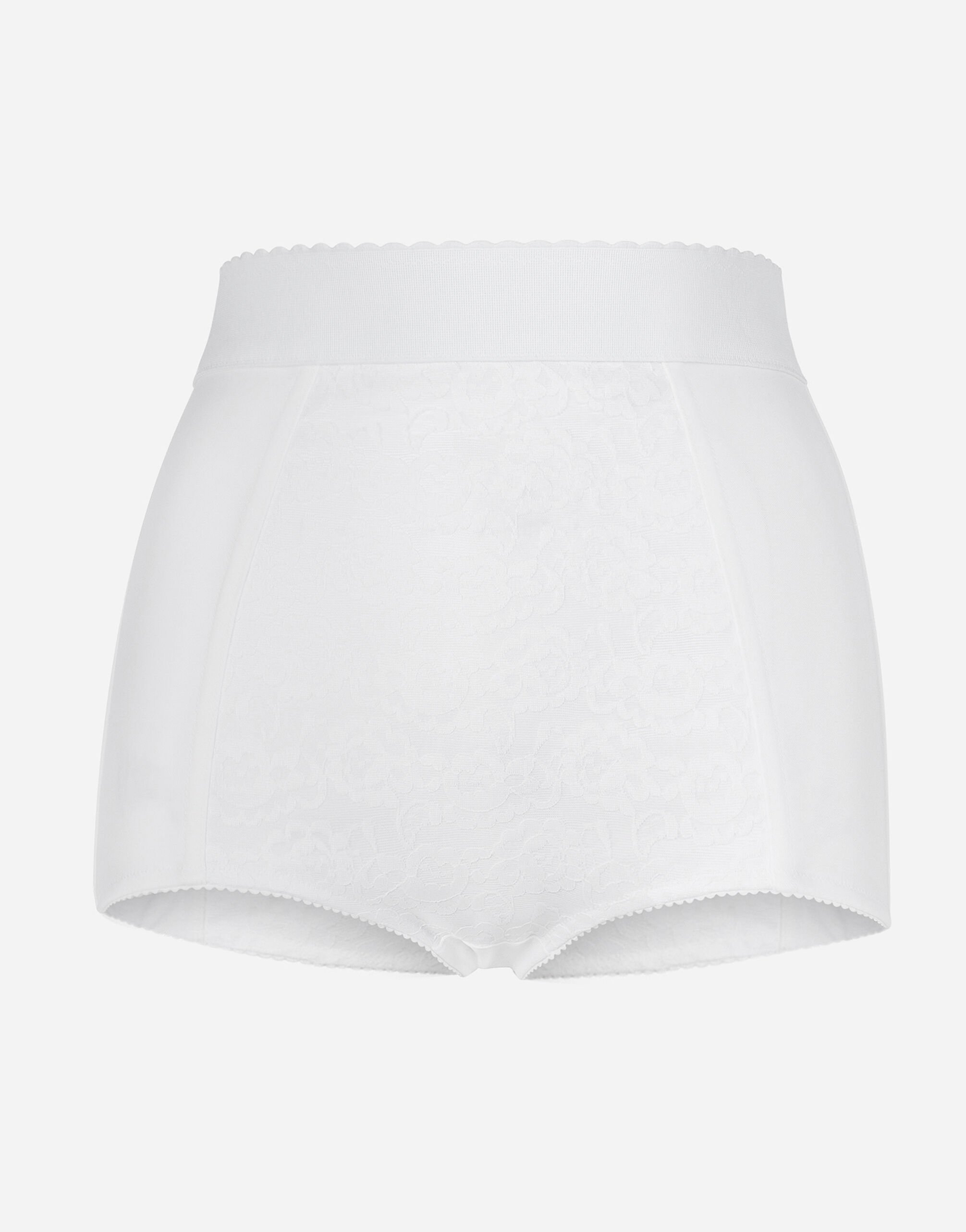 High-waisted shaper panties in jacquard and satin in White