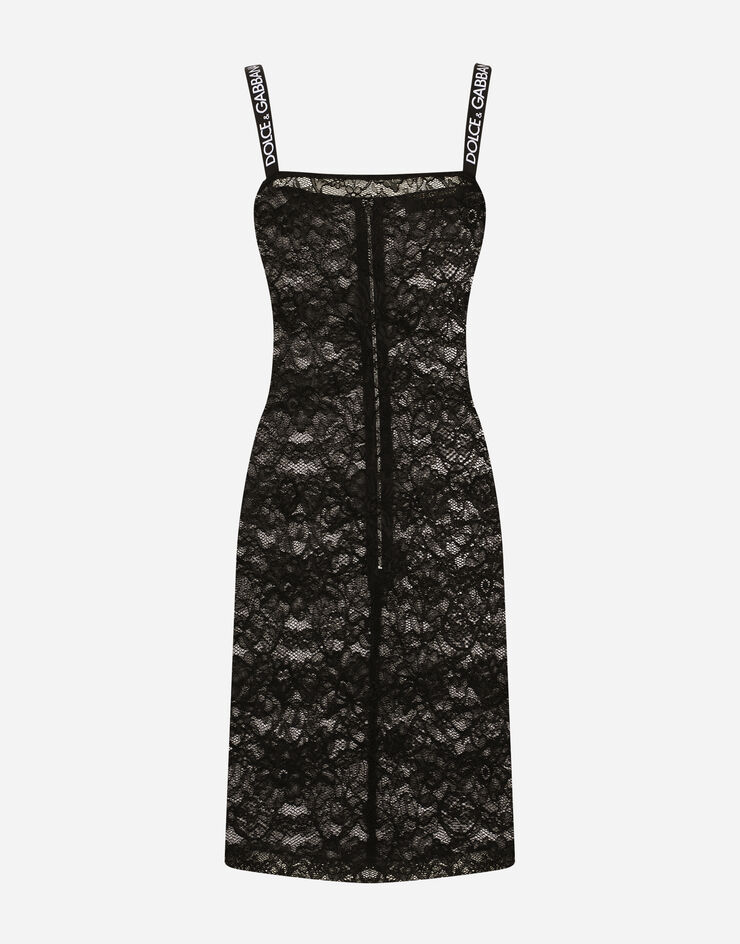 Dolce & Gabbana فستان دانتيل قصير أسود F6CJSTFLRFE