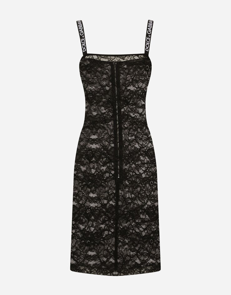 Dolce & Gabbana Kurzes Kleid aus Spitze Schwarz F6CJSTFLRFE