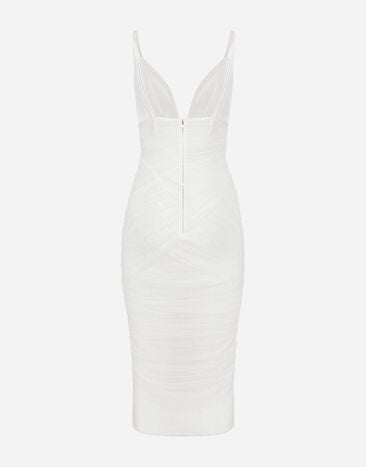 Dolce&Gabbana Tulle draped calf-length dress White F6DEUTFLRC0