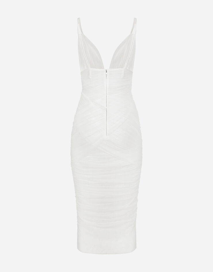 Dolce&Gabbana Vestido longuette drapeado de tul Blanco F6DEUTFLRC0