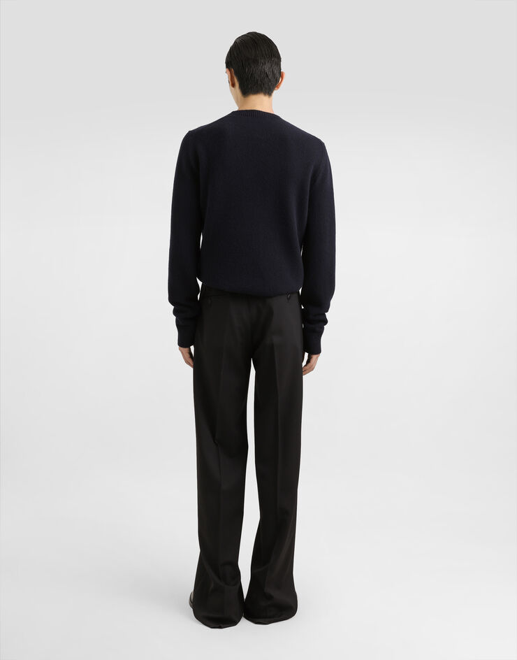 Dolce & Gabbana Wool round-neck sweater with bejeweled buttons Blue GXX91ZJCVWR