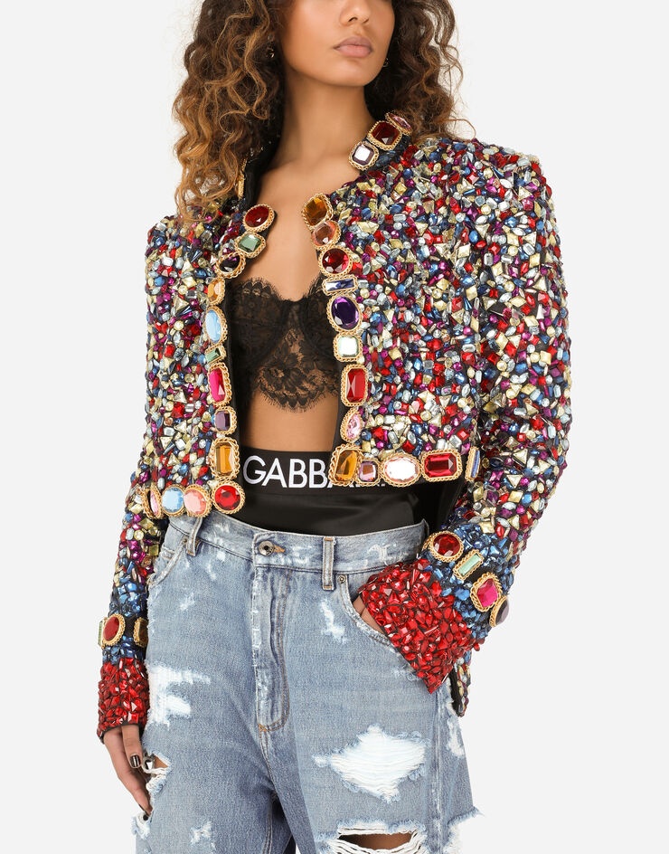 Mikado evening jacket with embroidery in Multicolor for | Dolceu0026Gabbana® US