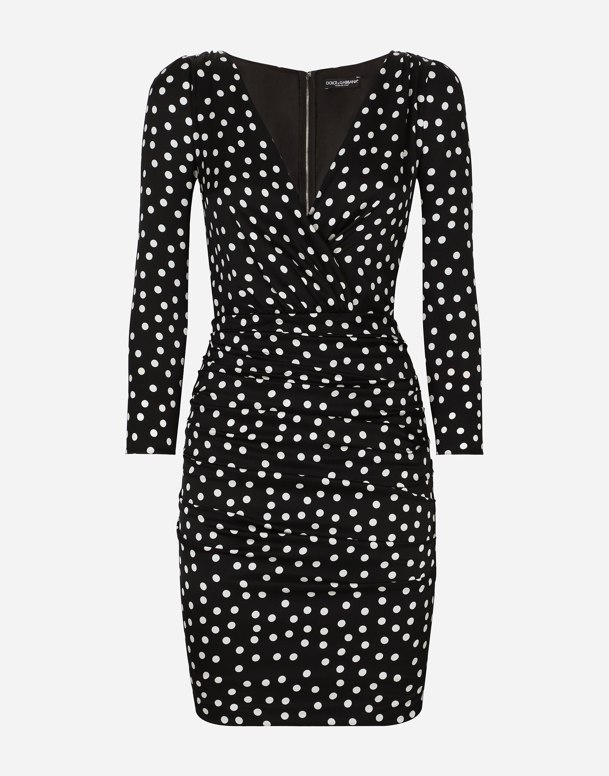 Dolce & Gabbana Short charmeuse dress with draped detailing and micro polka-dot print Print F7W98THS5Q2