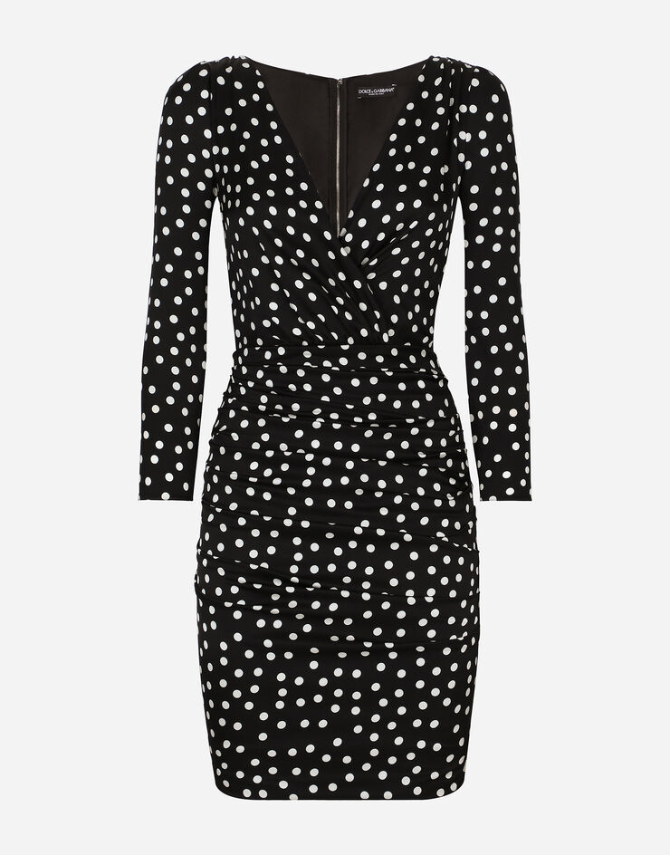 Dolce & Gabbana Short charmeuse dress with draped detailing and micro polka-dot print 인쇄 F6GAGTFSA6K