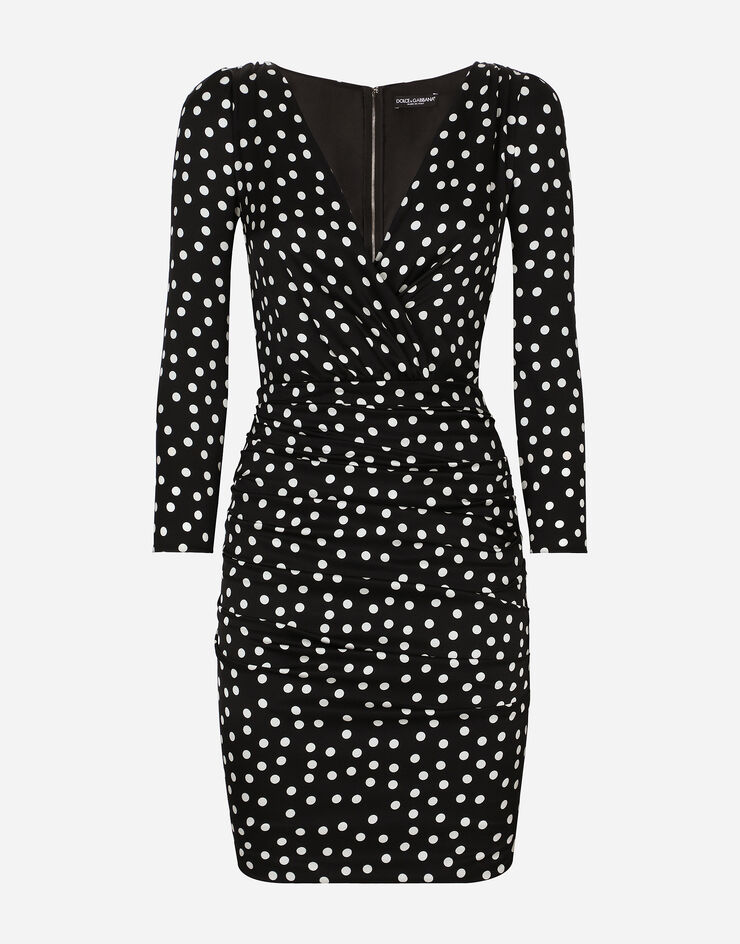 Dolce & Gabbana Short charmeuse dress with draped detailing and micro polka-dot print Print F6GAGTFSA6K