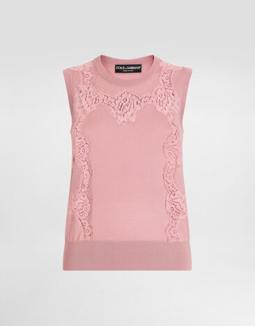 Dolce & Gabbana Wool tank top with lace inlay Pink FXT02TJDVB0