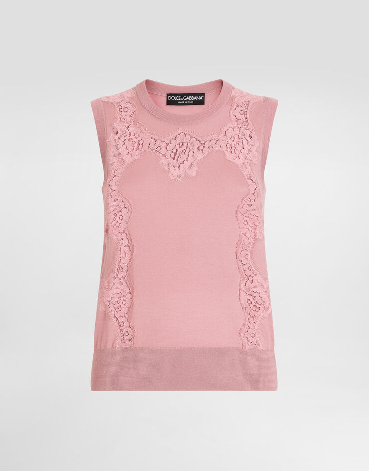 Dolce & Gabbana Wool tank top with lace inlay Pink FXT02TJDVB0