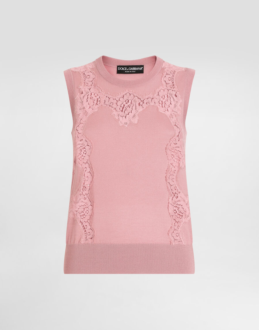 Wool tank top with lace inlay