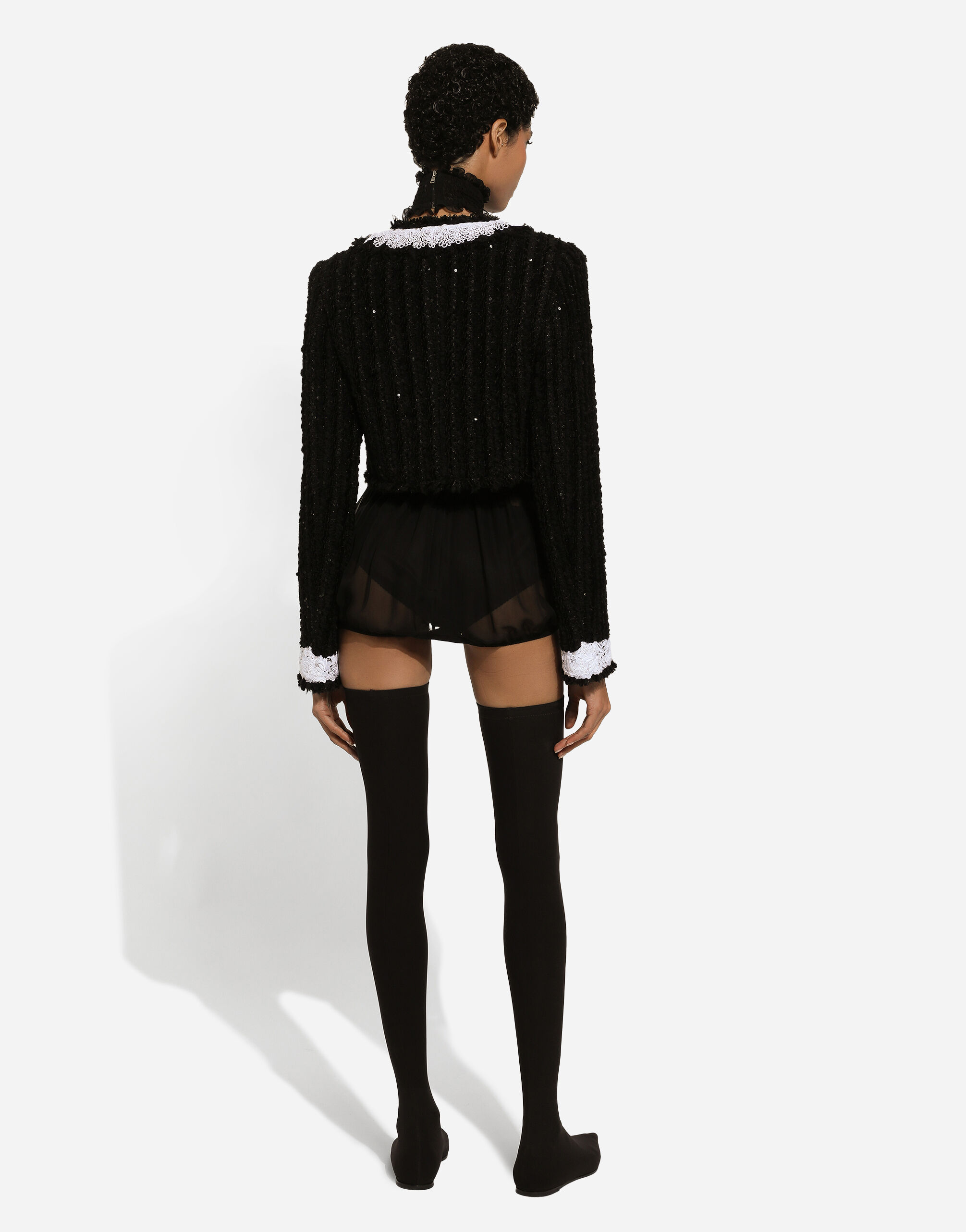 Short tweed jacket with micro-sequin embellishment - thumbnail 4