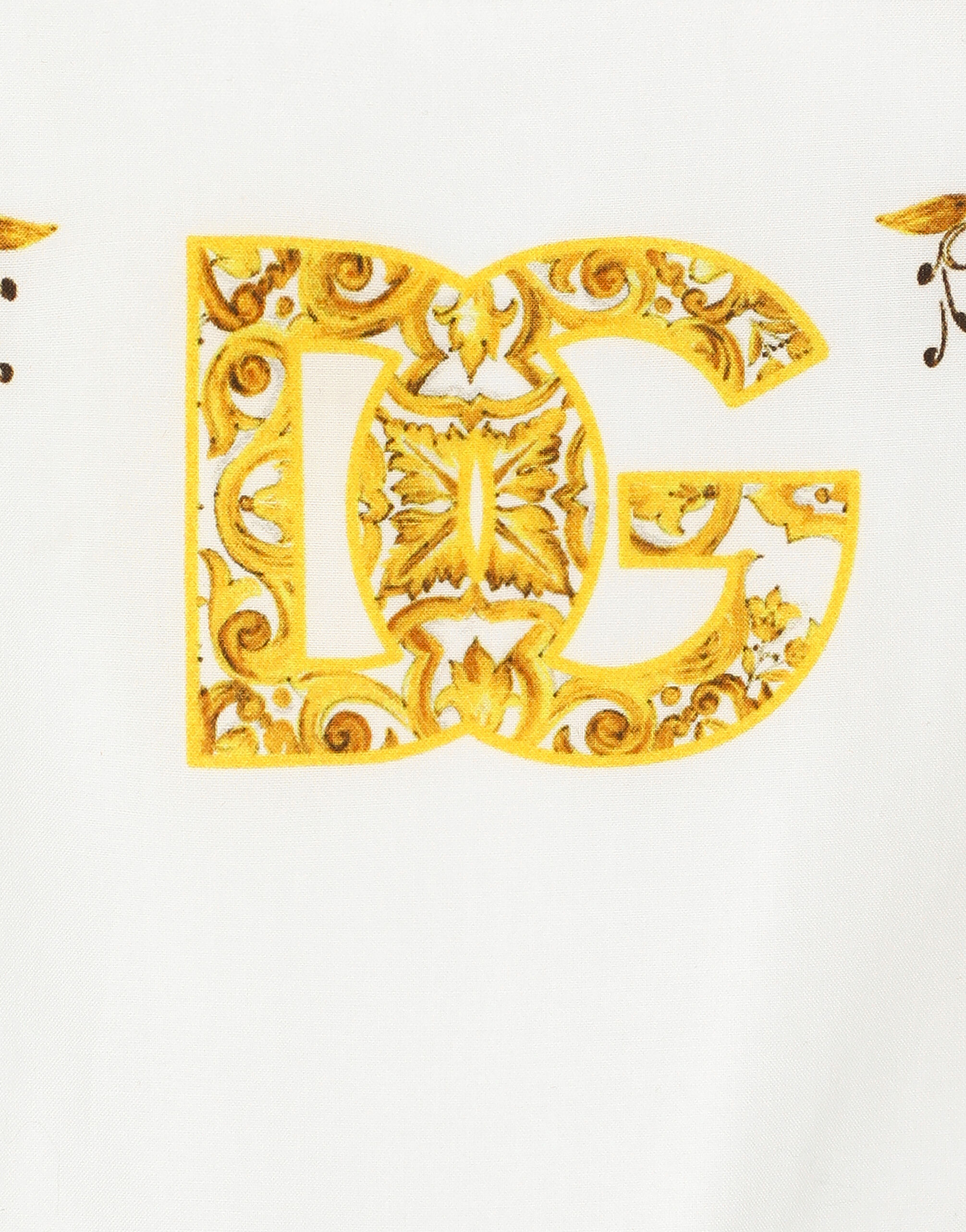 Poplin onesie with yellow majolica print and DG logo in Print for Girls Dolce Gabbana
