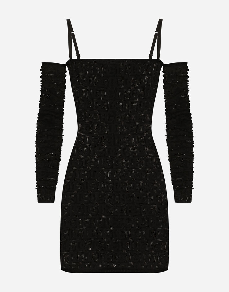 Dolce & Gabbana Short tulle dress with jacquard DG logo Nero F6AMBTFLEAQ