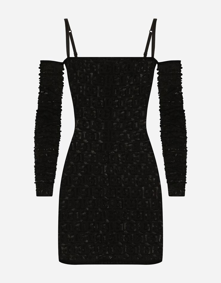 Dolce & Gabbana Short tulle dress with jacquard DG logo Black F6AMBTFLEAQ