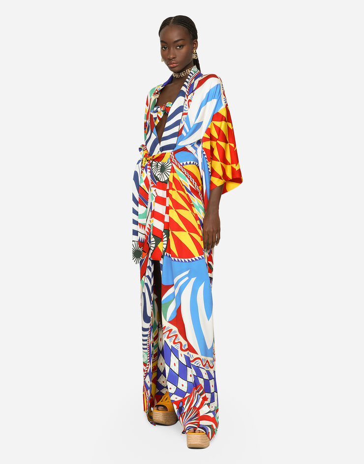 Dolce&Gabbana Carretto-print charmeuse kimono Multicolor F0B7ATHPADZ