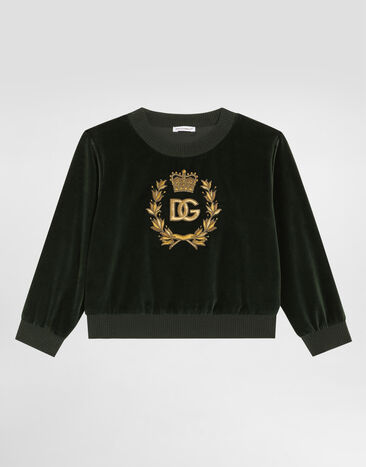 Dolce & Gabbana Kapuzensweatshirt aus Samt Grün L4JWLAFUWE6