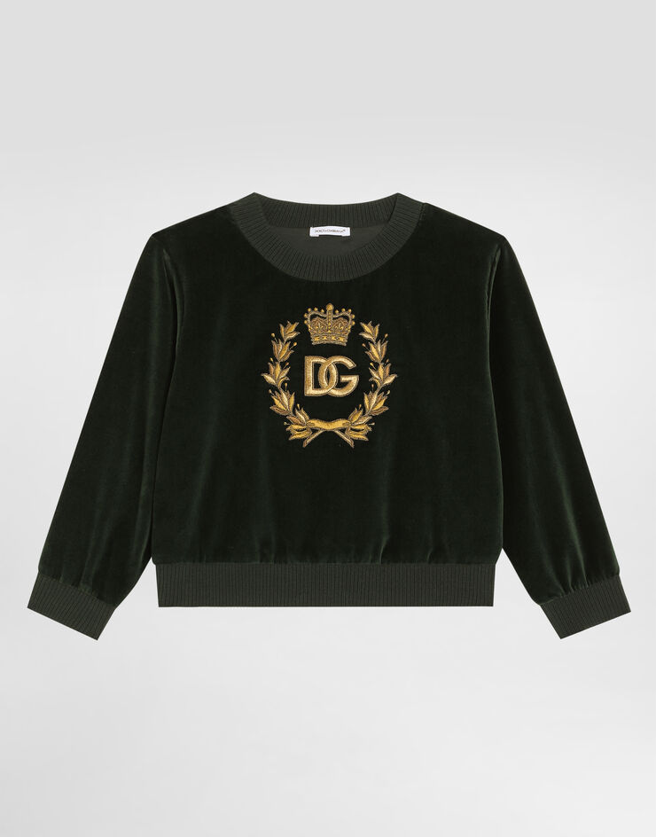 Dolce & Gabbana Kapuzensweatshirt aus Samt Grün L4JWLAFUWE6