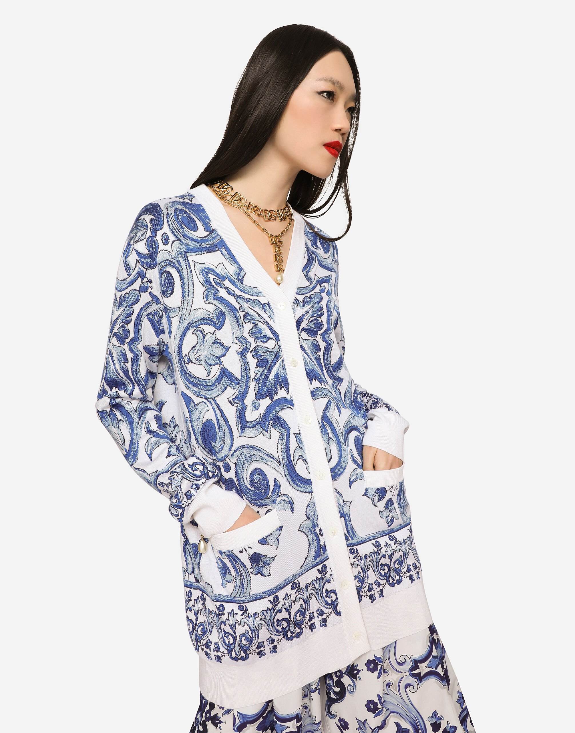 ドルチェ&ガッバーナ　マヨリカ柄カーディガン￼ マルチカラーのウィメンズ カーディガン シルク マヨリカジャ