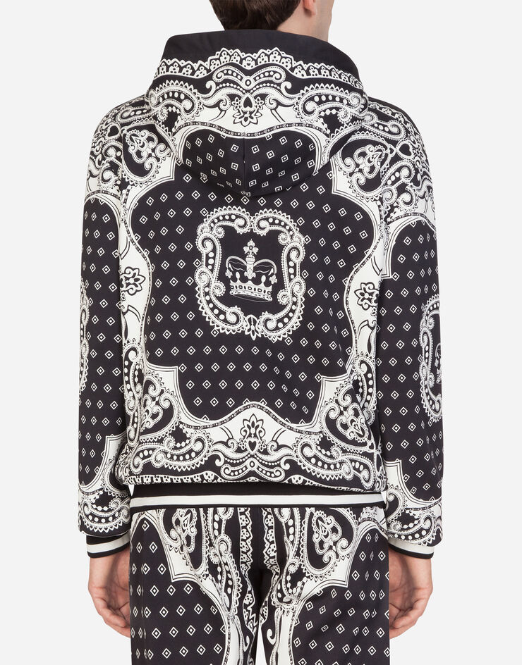 Dolce & Gabbana ZIP-UP HOODIE IN BANDANA PRINT BLACK G9QW4TFI7IP