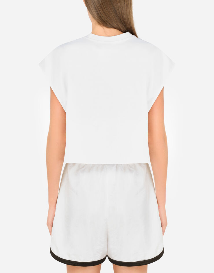 Dolce & Gabbana Cropped jersey T-shirt with lace DG embellishment White F8O55ZG7BFJ