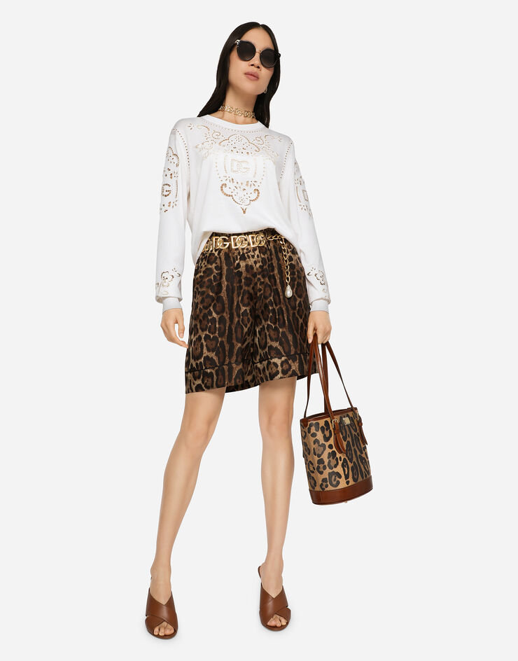 Dolce & Gabbana Leopard-print twill shorts with piping Multicolor FTAM7THS1ZX