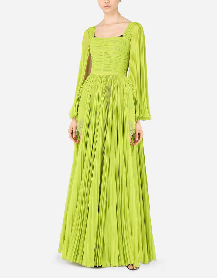 Dolce & Gabbana Vestido largo en chifón plisado soleil Verde F6K4BTFUSMU