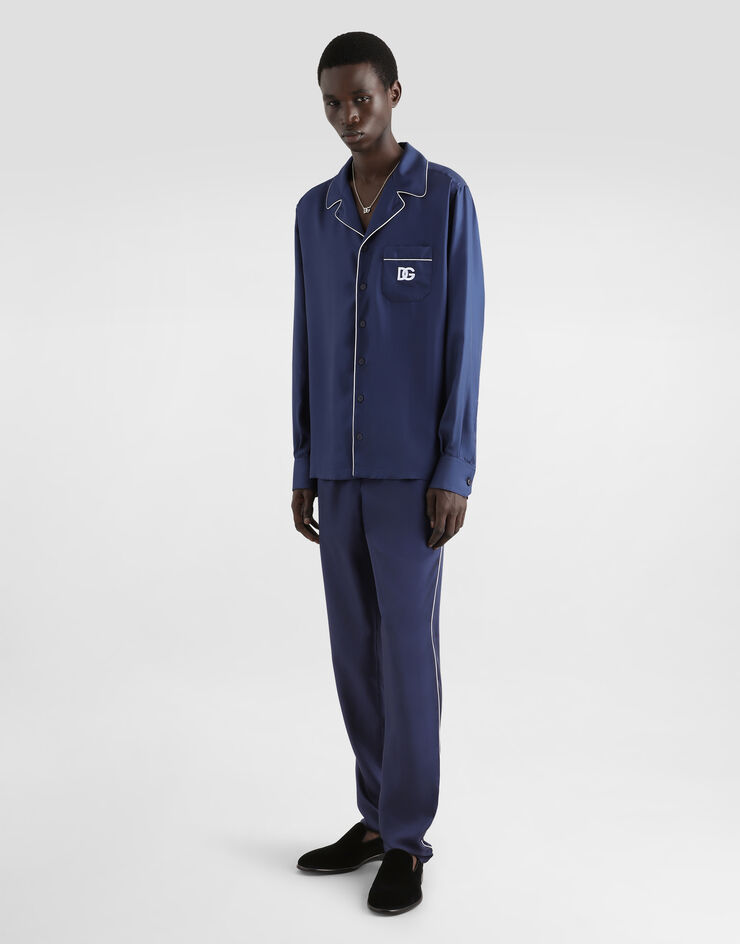 Dolce & Gabbana Pantalón de chándal en seda con parche con DG bordado Bleu GVCRAZGF856