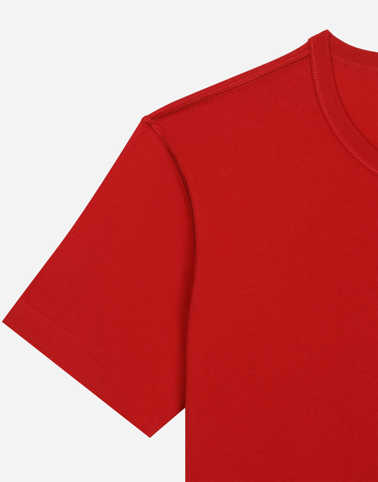 Dolce&Gabbana Cotton T-shirt with branded tag Red G8PT1TG7F2I
