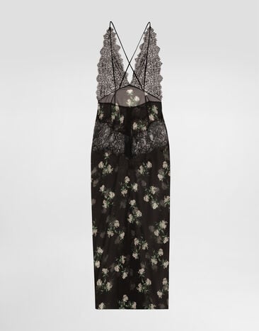 Dolce & Gabbana Violets-print dress with lace insert Multicolor F630HTFSA9C